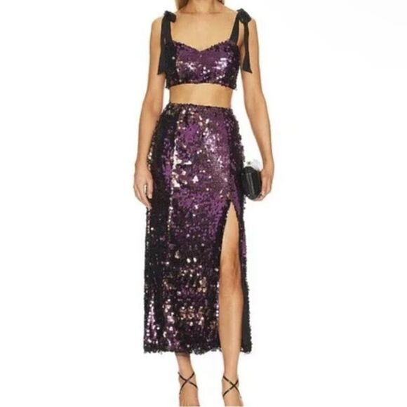Free People NWT Star Bright Set in Lilac Sequin Skirt Set Size 0 - Picture 5 of 16